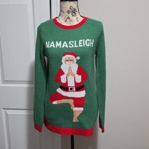 Norther Pole Christmas Santa Namasleigh Yoga Sweater Top Sz Small